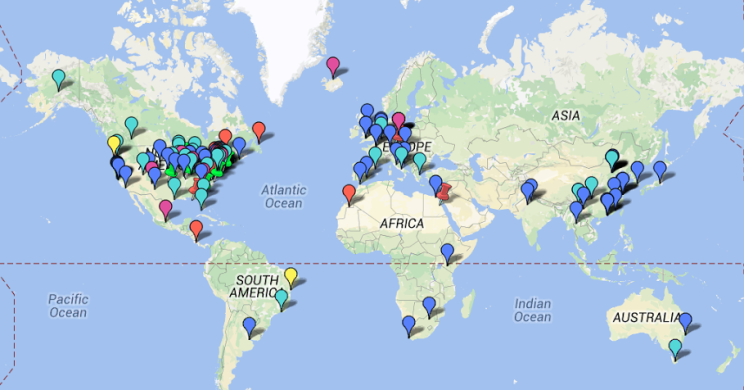 Here's a map of all the residencies available on Rate My Artist Residency.