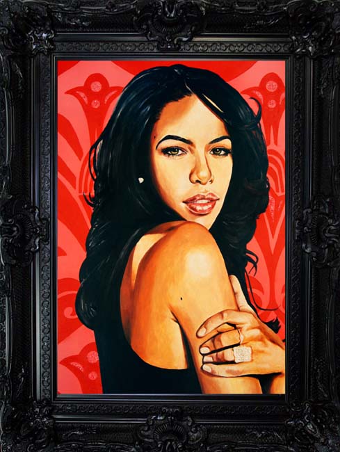 Acrylic portrait painting in memory of American singer Aaliyah. 