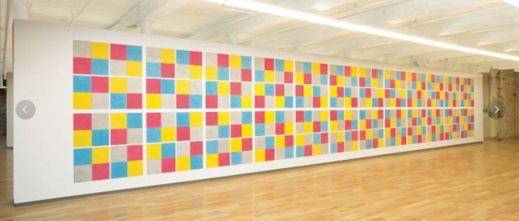 Sol LeWitt. Wall Drawing 413 Color ink wash. First installation: Moderna Museet, Stockholm. First drawn by: David Higginbotham, Jo Watanabe. March 1984. Courtesy of the Estate of Sol LeWitt. Photo credit: MassMoCA. Kennetfick. 