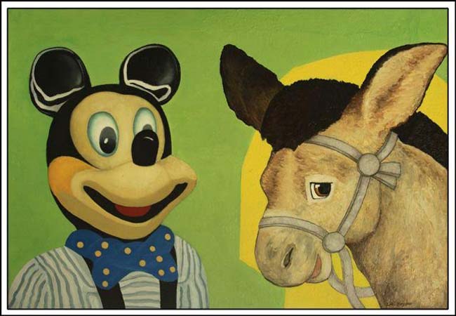 Zibi Krygier, Mickey Mouse and Donkey, oil and enamyl on canvas, 57 x 84 cm / 22,5" x 33"  2011