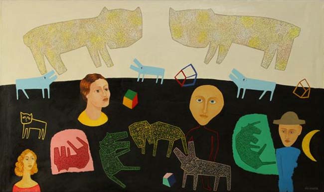 Zibi Krygier, Zabawa z dwoma Psami,  oil on canvas, 86 x 146 cm / 34" x 57,5" 2009