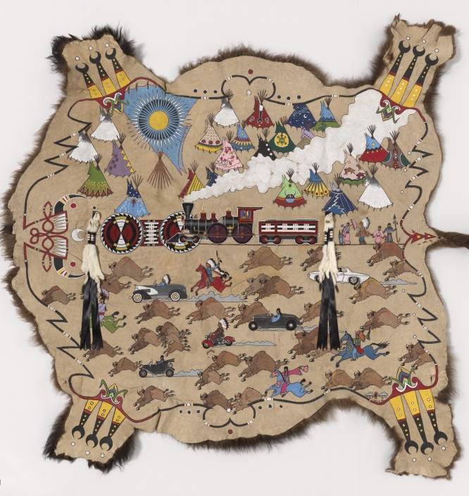 Dallin Maybee (Arapaho), Conductors of Our Own Destiny, 2013.  On view in “Unbound: Narrative Art of the Plains,” opening March 12, 2016, at the Smithsonian’s National Museum of the American Indian in New York. Photo by Ernest Amoroso, National Museum of the American Indian 