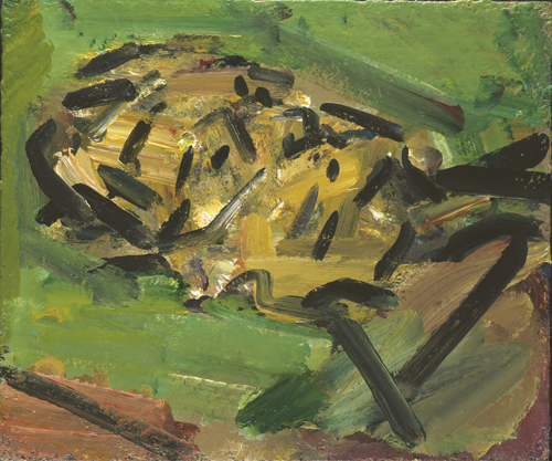 Frank Auerbach, Reicling Head of Julia II, 2012, Acrílico sobre tabla, 44,2x52cm 
