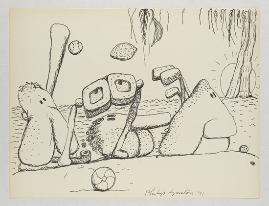 Untitled (Poor Richard), 1971 Ink on paper 26.7 x 35.2 cm / 10 1/2 x 13 7/8 in © The Estate of Philip Guston Courtesy Hauser & Wirth 