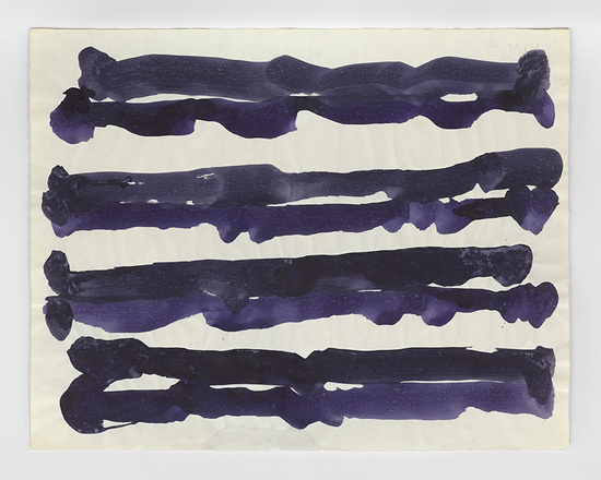  Untitled — David Smith, 1955 Black egg ink (purple) on paper 44.5 x 57.2 cm / 17 1/2 x 22 1/2 in © The Estate of David Smith Courtesy the Estate and Hauser & Wirth Photo: Genevieve Hanson 